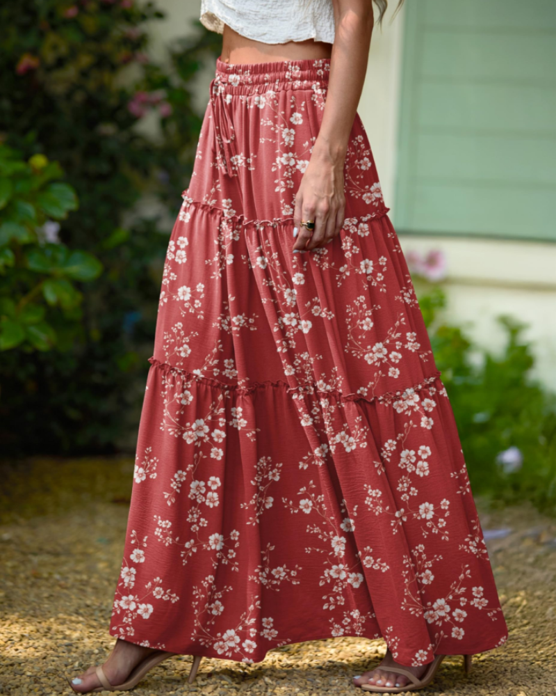 Daphne Jupe Maxi Fleurie Femme – Jupe Bohème à Taille Haute avec Poches