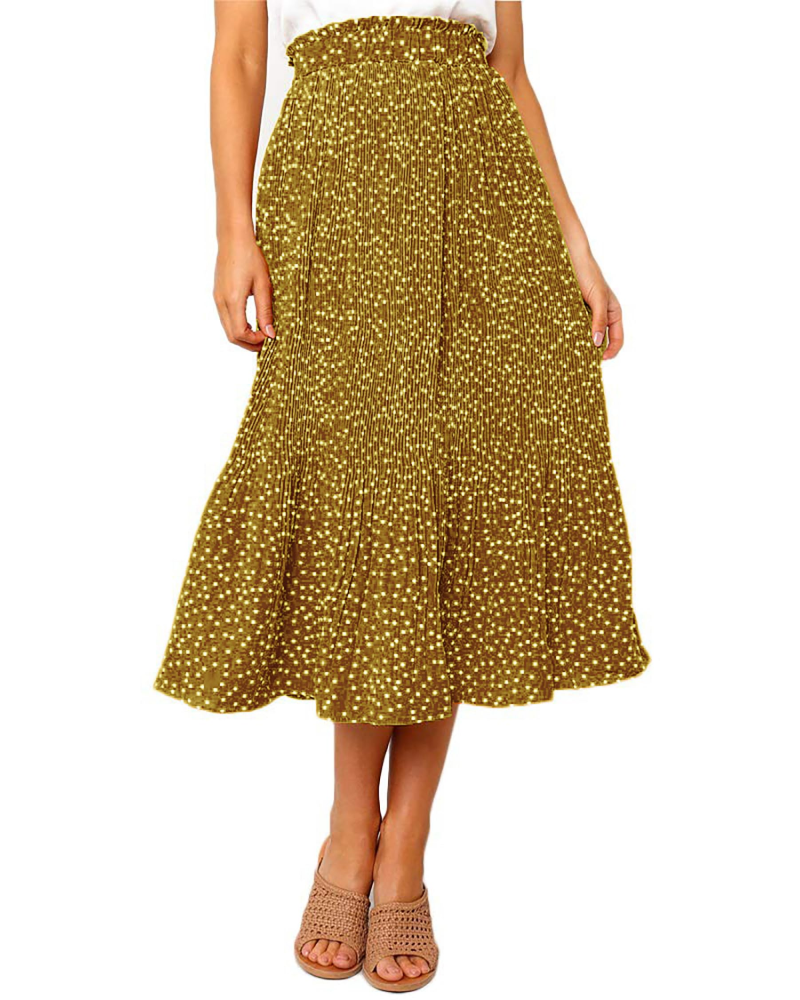 Corinne Jupe Midi Plissée Femme – Jupe à Pois avec Taille Élastique et Poches