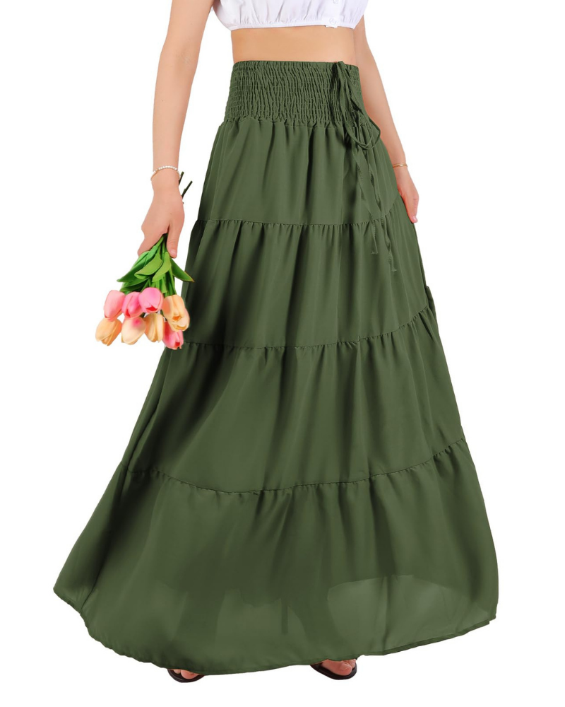 Zoe Jupe Maxi Dame 2-i-1 – Lang Chiffon Nederdel eller Stropløs Kjole med Elastisk Talje