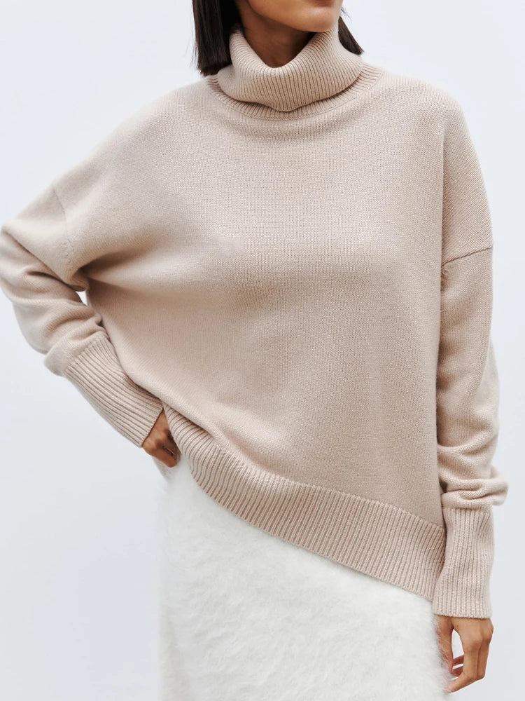 Clara Pull Col Oversize Femme – Tricot Chaud en Mélange Laine Mérinos Style Vintage