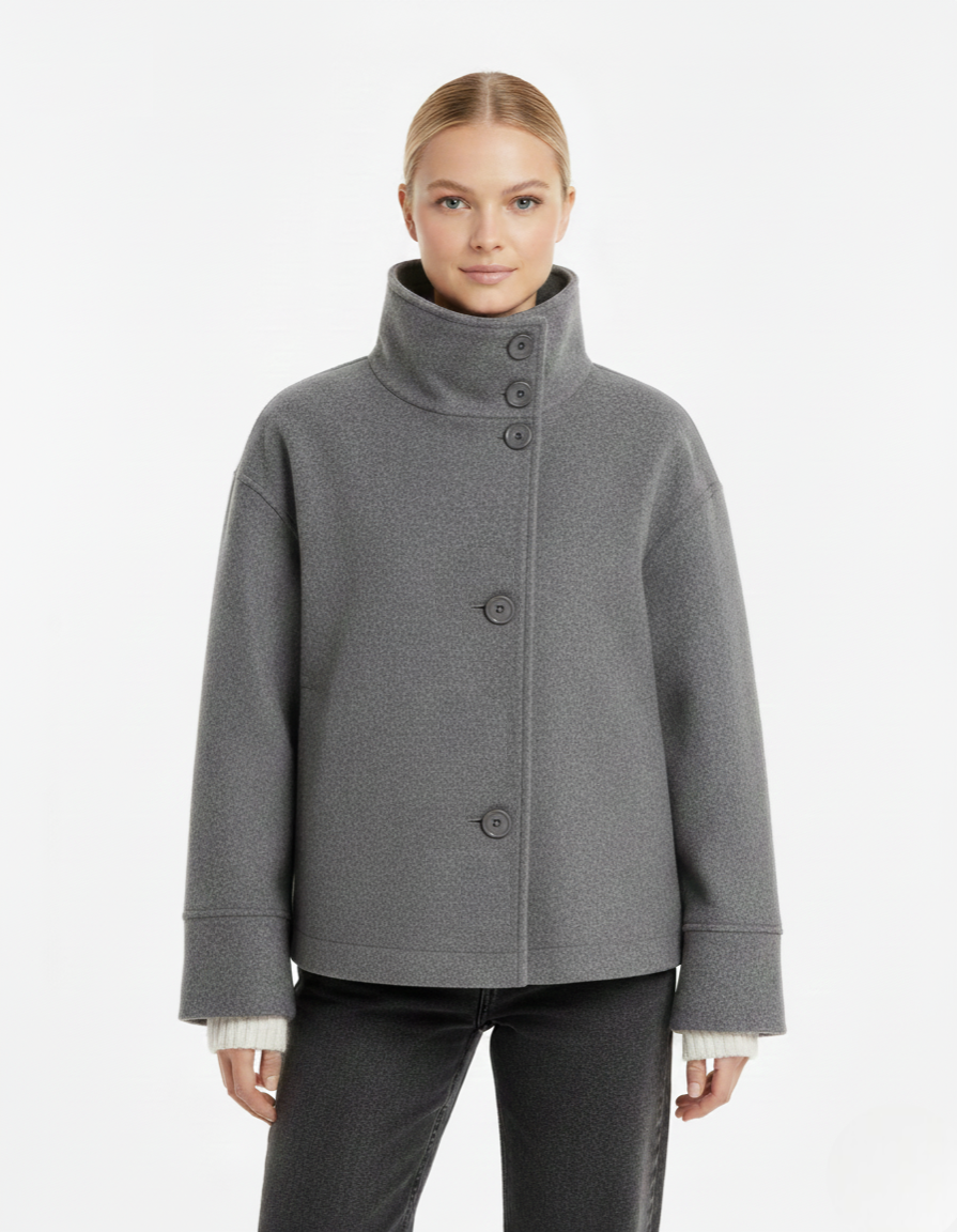 Yara Women's Short Jacket – Elegant Coat with Stand-Up Collar & Flattering Fit