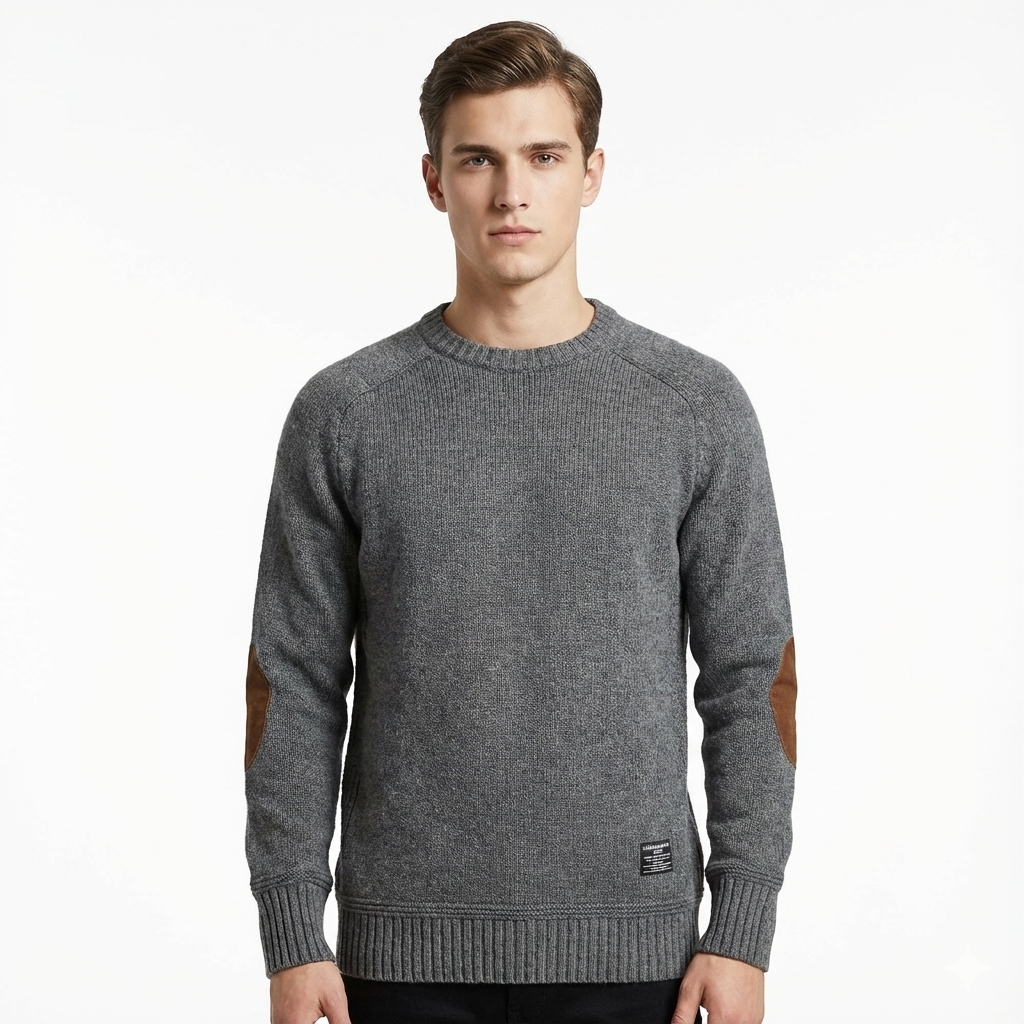Conrad Mode Sweter Męski Dziany – Elegancki Model z Łatami na Łokciach Komfortowy Krój