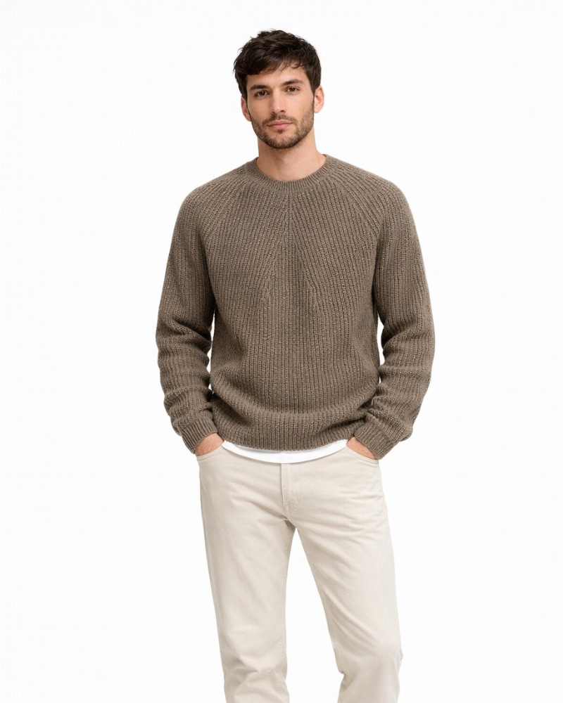 Elowen Pull Homme Côtelé Coton – Pull Col Rond Classique, Pull Casual Élégant