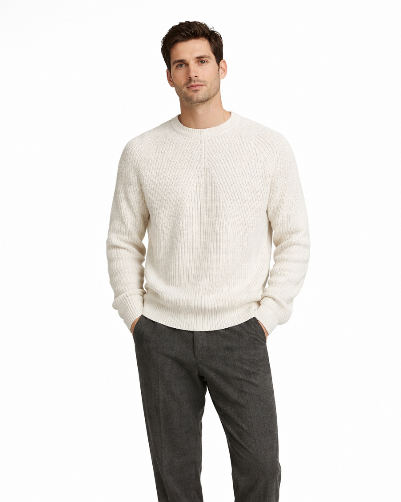 Elowen Pull Homme Côtelé Coton – Pull Col Rond Classique, Pull Casual Élégant