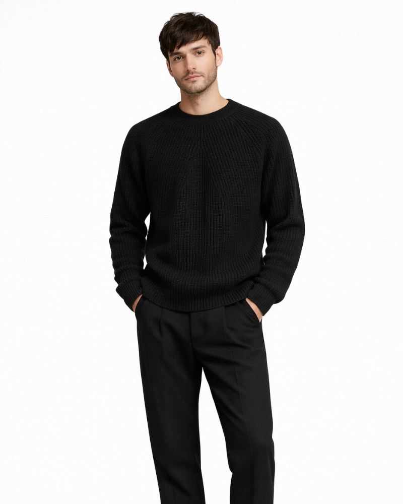 Elowen Pull Homme Côtelé Coton – Pull Col Rond Classique, Pull Casual Élégant