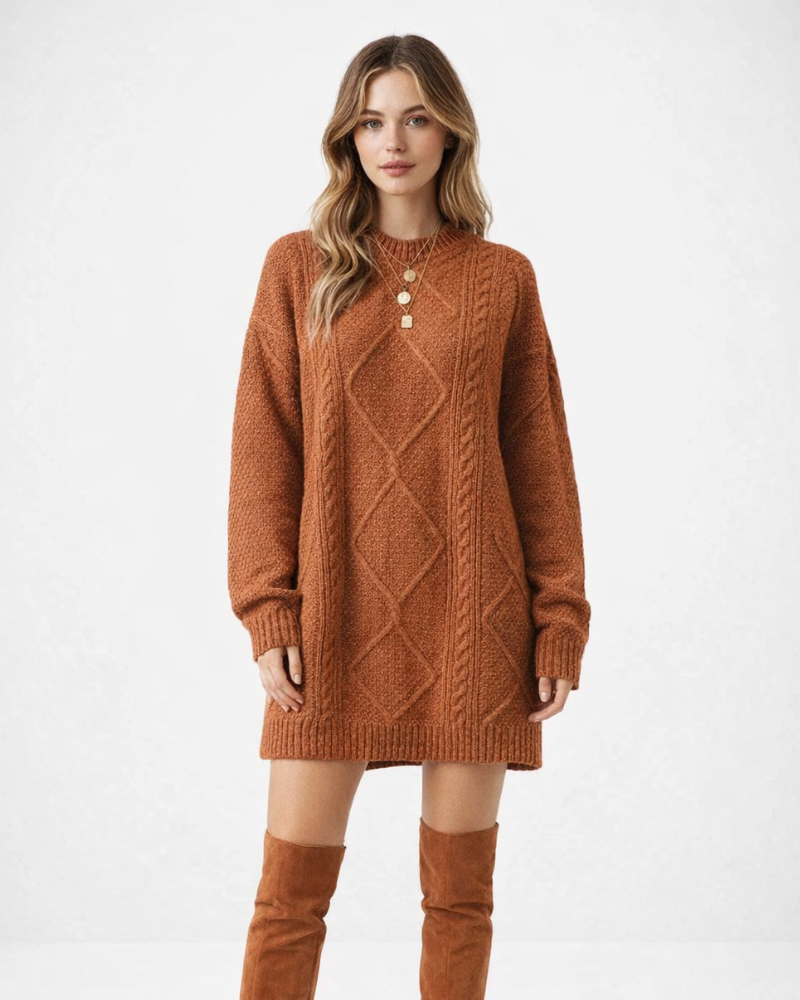 Kaelis Dámský Oversize Svetr Šaty – Měkké Pletené Šaty, Elegantní Zimní Svetr Šaty