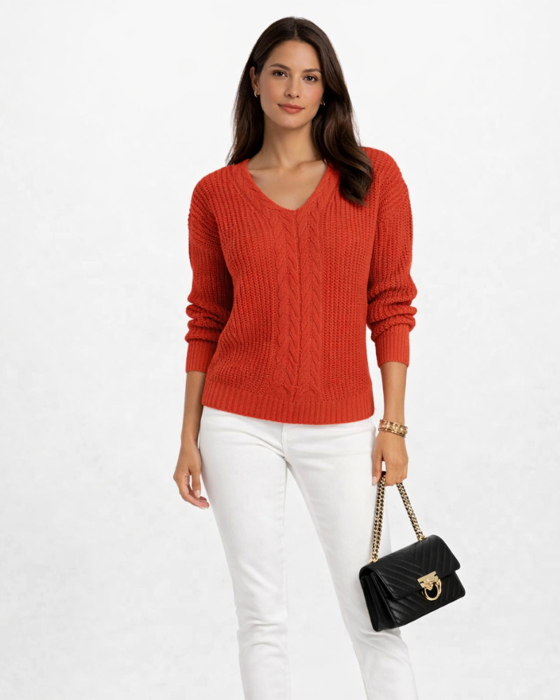 Sweter damski Josie z dzianiny warkoczowej – oversize, miękki, z okrągłym dekoltem, z długim rękawem
