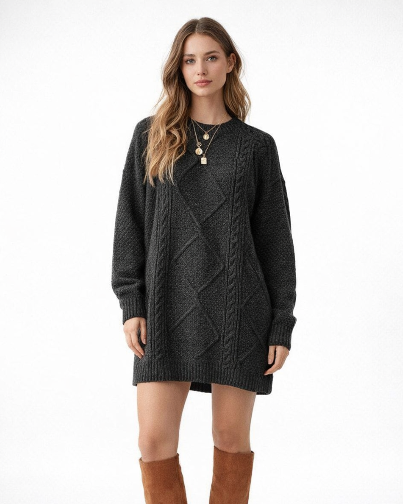 Kaelis Dámský Oversize Svetr Šaty – Měkké Pletené Šaty, Elegantní Zimní Svetr Šaty