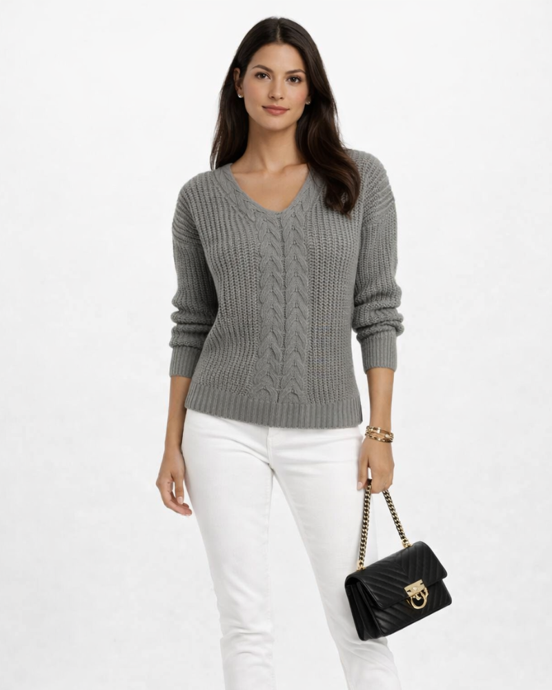 Sweter damski Josie z dzianiny warkoczowej – oversize, miękki, z okrągłym dekoltem, z długim rękawem