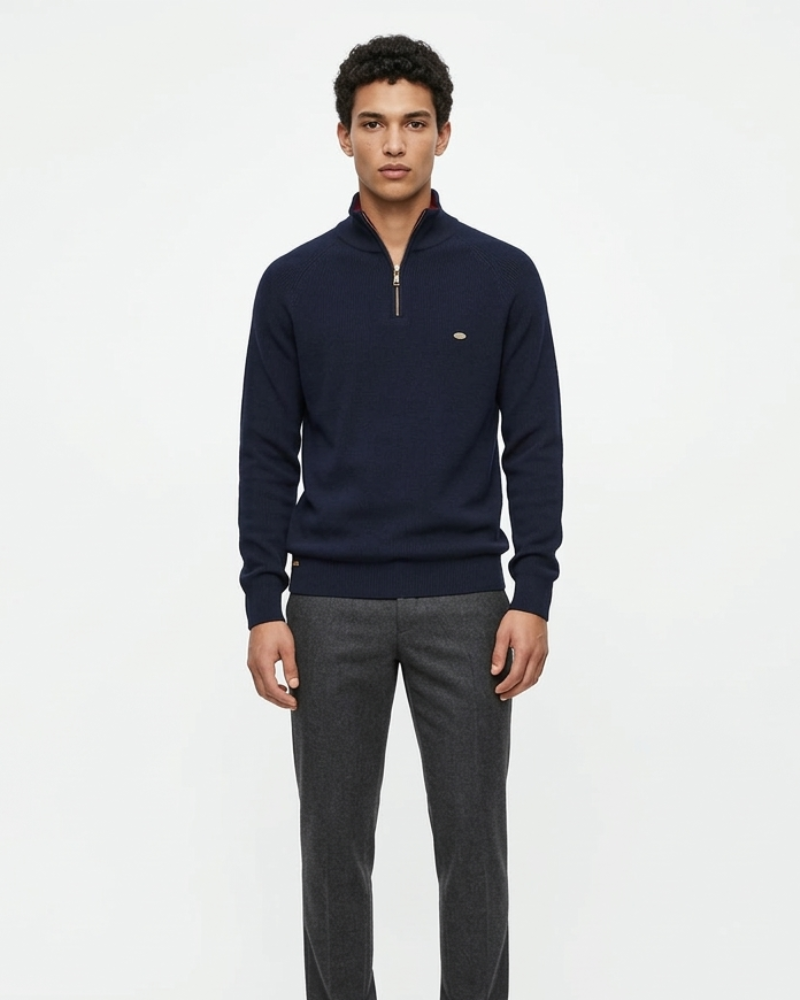 Camisola de Malha para Homem Faris com Meio Zíper – Camisola de Malha Suave com Gola com Zíper Moderna e Corte Confortável