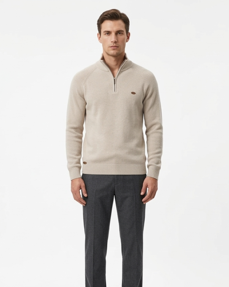 Camisola de Malha para Homem Faris com Meio Zíper – Camisola de Malha Suave com Gola com Zíper Moderna e Corte Confortável