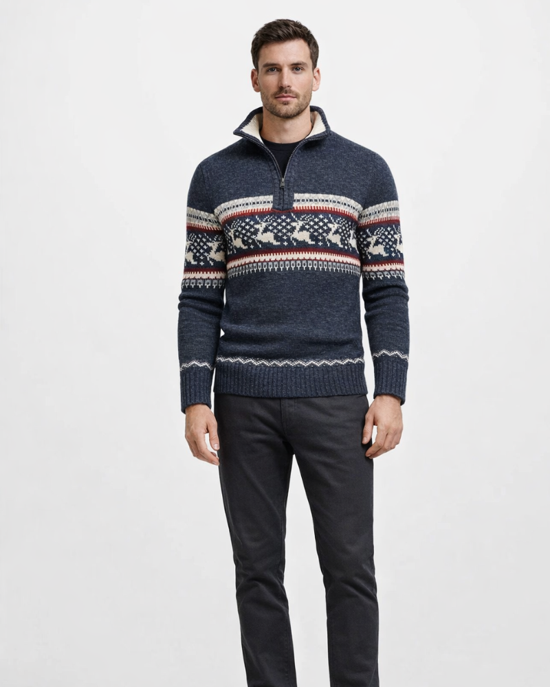 Jersey Alaric Pull Noël Hombre con Cremallera – Jersey de Invierno Cuello Alto de Algodón, Jersey Festivo Cómodo