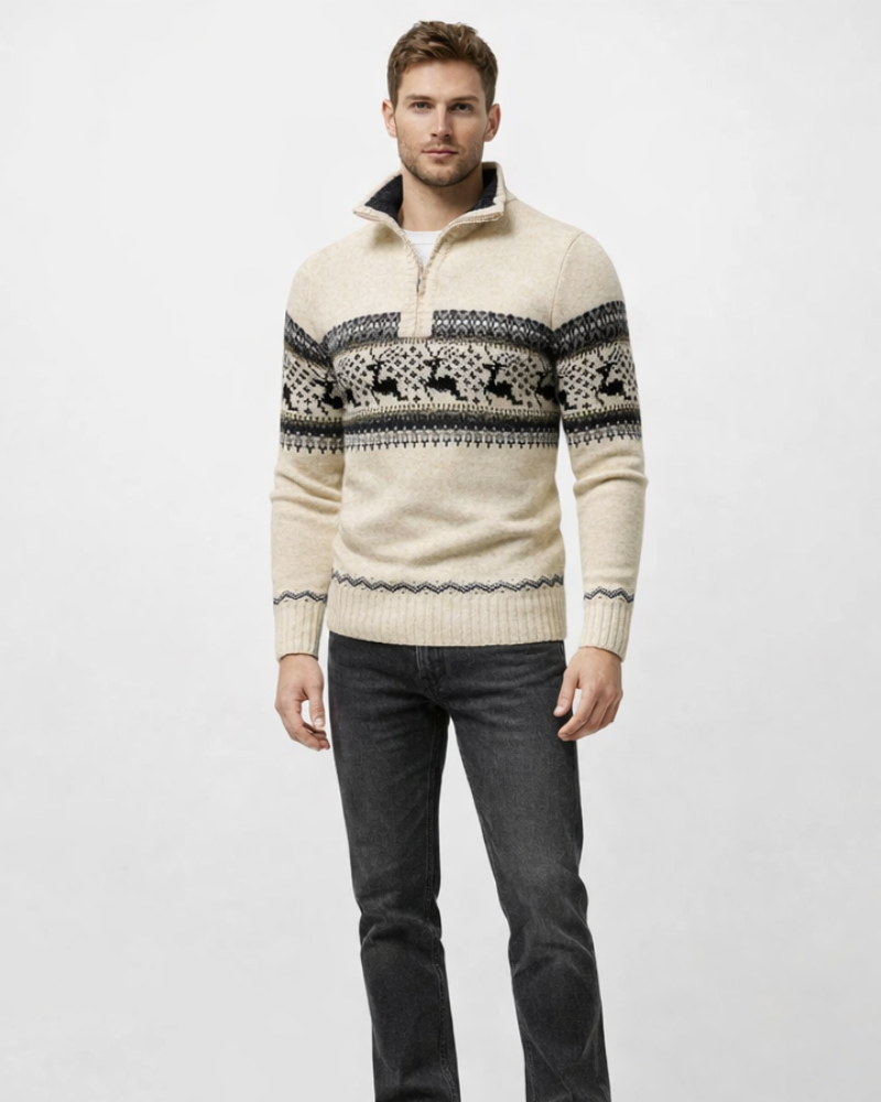 Jersey Alaric Pull Noël Hombre con Cremallera – Jersey de Invierno Cuello Alto de Algodón, Jersey Festivo Cómodo