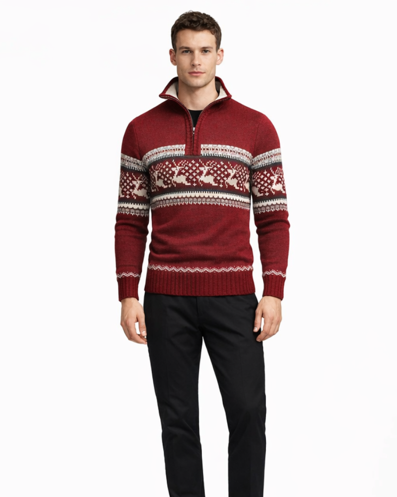 Jersey Alaric Pull Noël Hombre con Cremallera – Jersey de Invierno Cuello Alto de Algodón, Jersey Festivo Cómodo