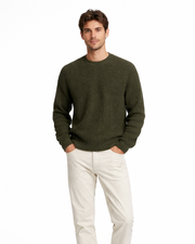 Elowen Pull Homme Côtelé Coton – Pull Col Rond Classique, Pull Casual Élégant