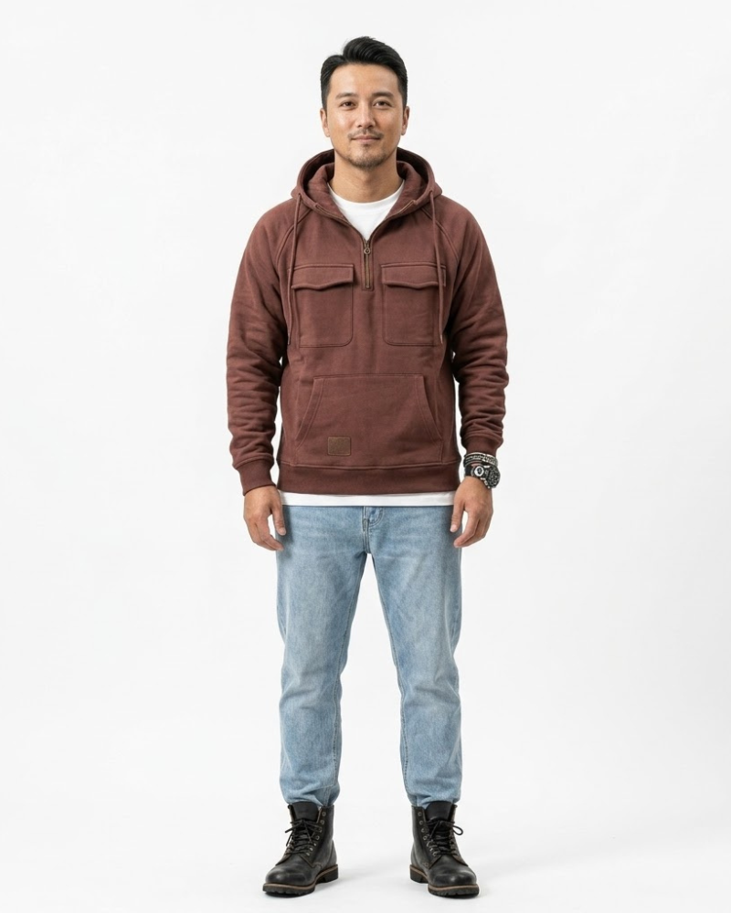 Luke Sweat Polaire Herren Halb-Reißverschluss – Warmer Workwear-Sweatshirt mit Taschen im Casual-Stil