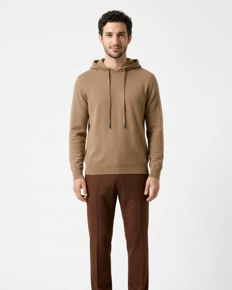 Enzo Men's Pullover Hoodie – Mixed Wool Knit Sweatshirt with Adjustable Hood for Everyday Comfort