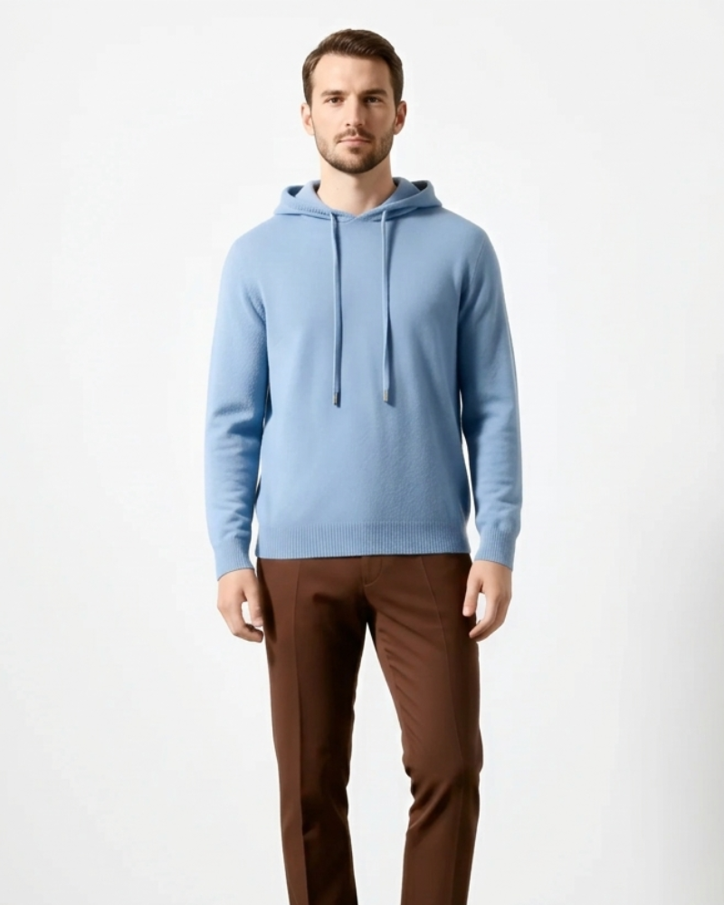 Enzo Men's Pullover Hoodie – Mixed Wool Knit Sweatshirt with Adjustable Hood for Everyday Comfort