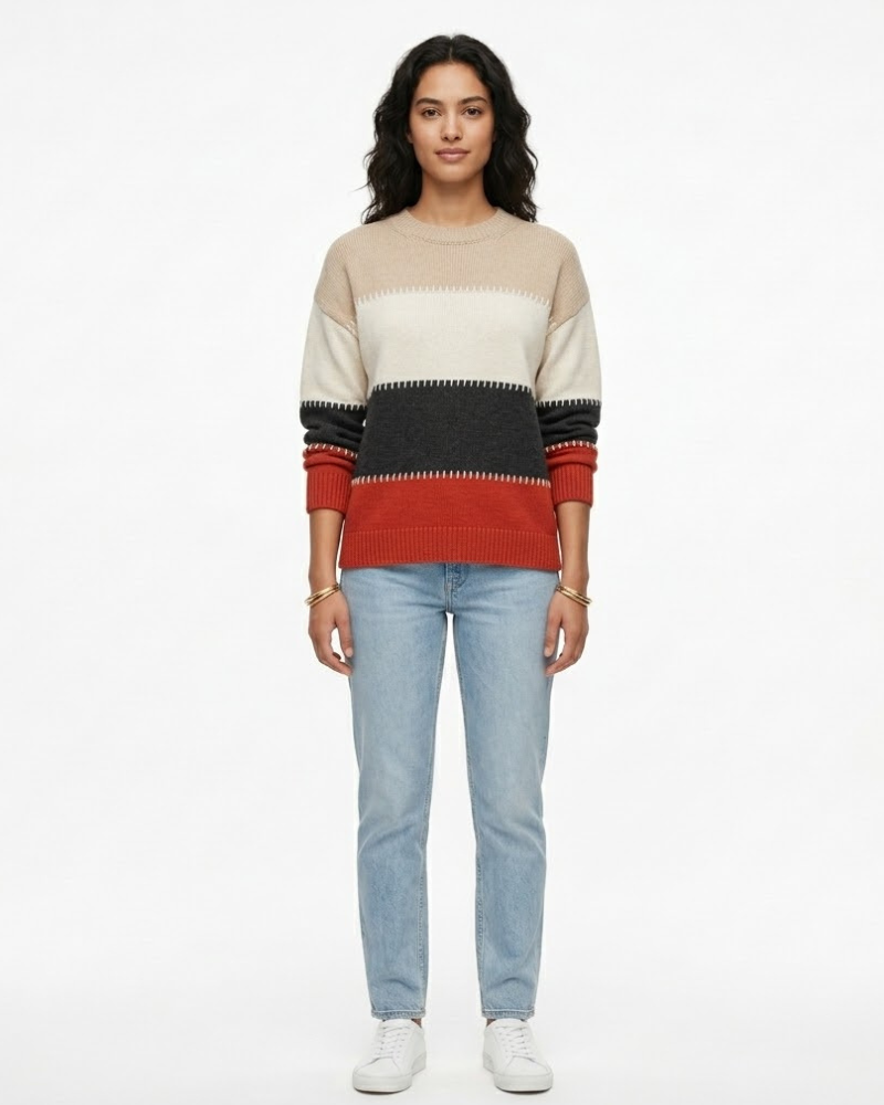 Valeria Pull Femme Rayé Oversize – Pull Confortable Ample Style Casual Moderne