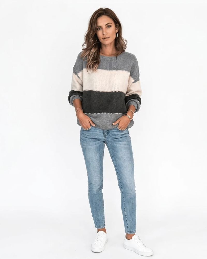 Valeria Dámský Pruhovaný Oversize Svetr – Pohodlný Volný Svetr Moderní Casual Styl