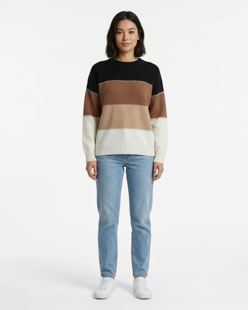 Valeria Pull Femme Rayé Oversize – Pull Confortable Ample Style Casual Moderne