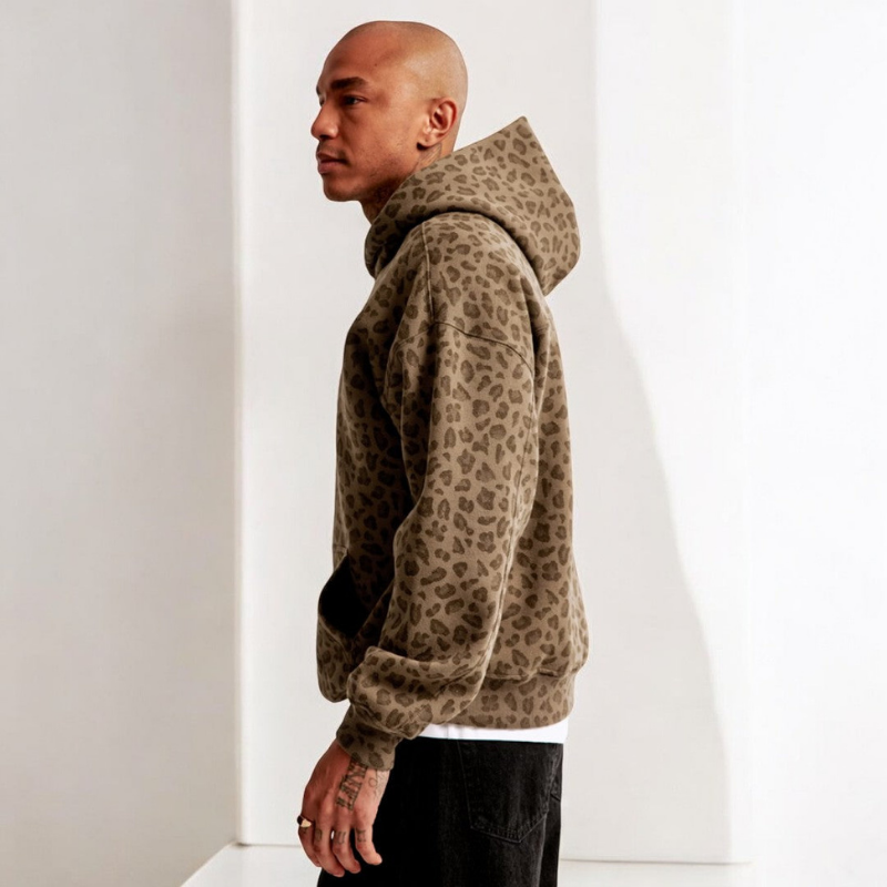 Andrew Men's Hoodie – Loose Casual Fit & Modern Leopard Pattern