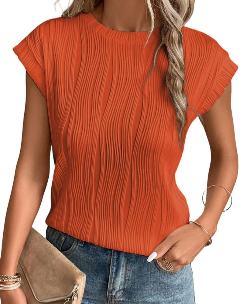 Zuri Women's T-Shirt – Textured Knit Top with Batwing Sleeves & Chic Loose Fit