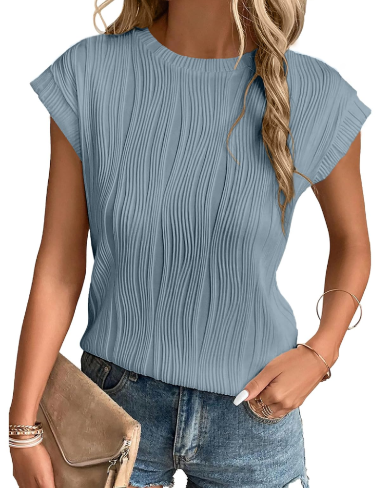 Zuri Women's T-Shirt – Textured Knit Top with Batwing Sleeves & Chic Loose Fit