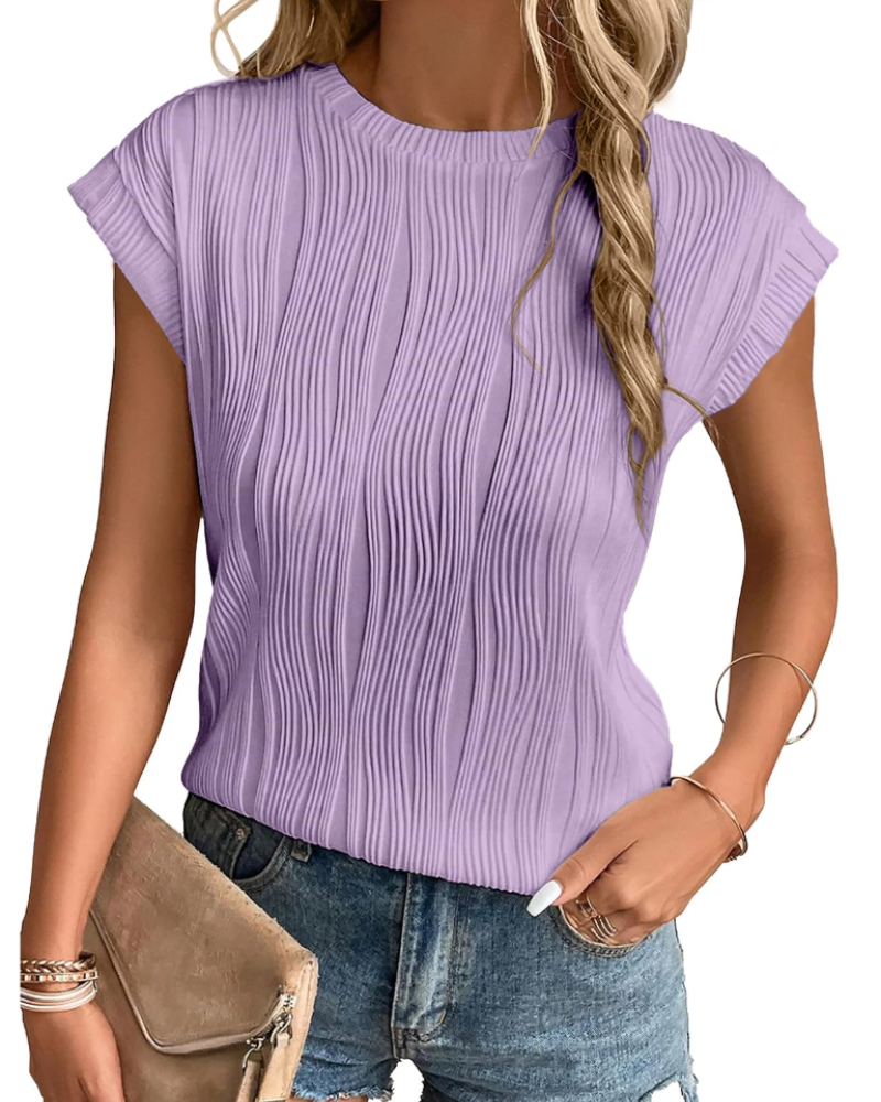 Zuri Women's T-Shirt – Textured Knit Top with Batwing Sleeves & Chic Loose Fit