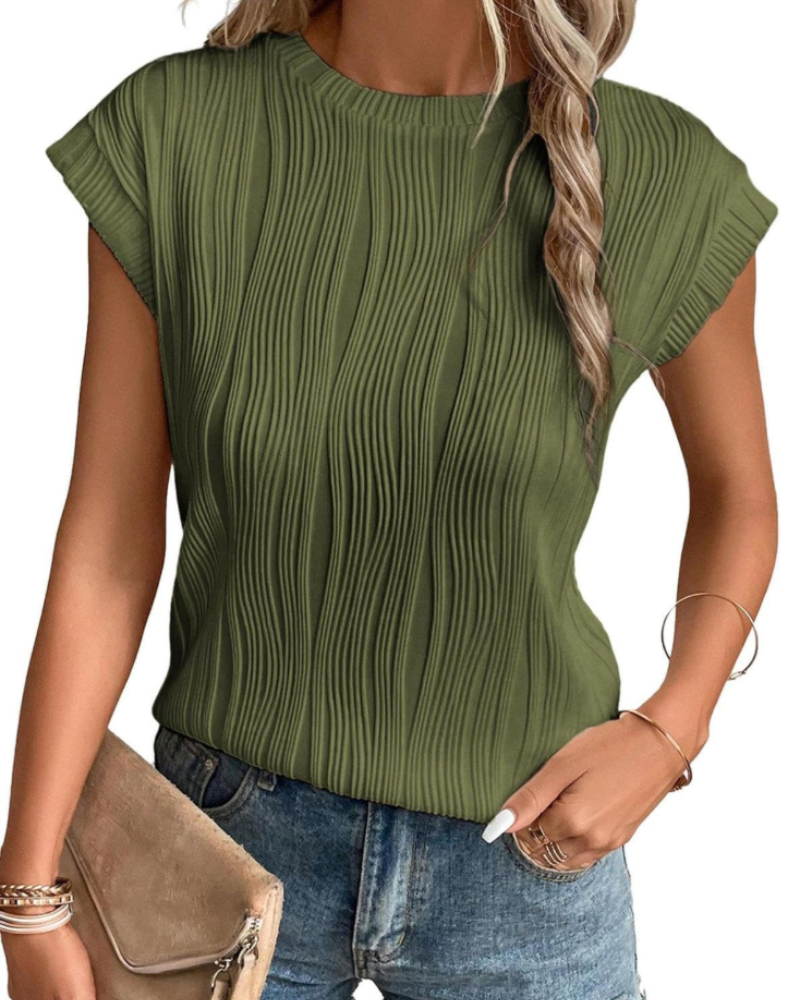 Zuri Women's T-Shirt – Textured Knit Top with Batwing Sleeves & Chic Loose Fit