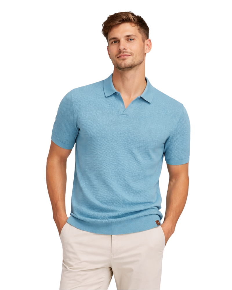 Sébastien Polo Herre Struktureret – Moderne Åben Krave & Elegant Komfortabel Pasform