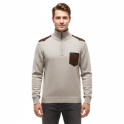 Tristan Herre Uldtrøje med Halv Lynlås – Elegant Pullover med Brystlomme & Komfortabel Pasform