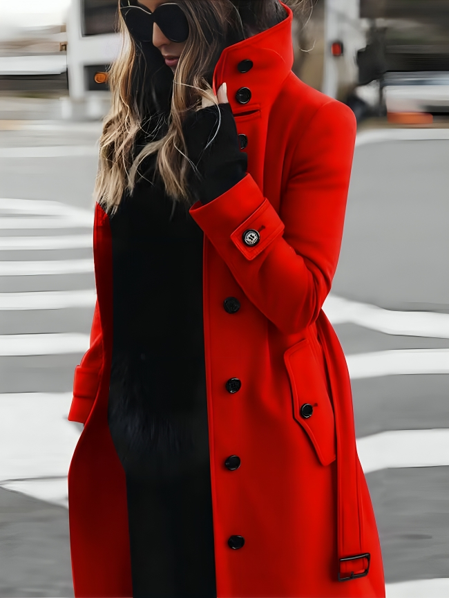 Mhel Trenchcoat Femme – Manteau Élégant avec Col Haut & Ceinture Taille Flatteuse