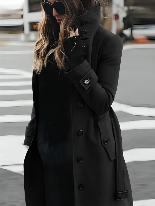 Mhel Trenchcoat Femme – Manteau Élégant avec Col Haut & Ceinture Taille Flatteuse