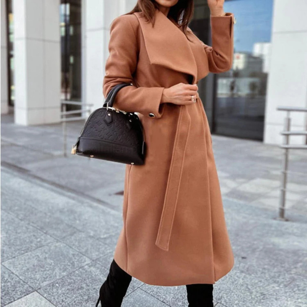 Carmen Langer Wollmix-Mantel für Damen – Eleganter Oversize Kragen & Weicher Strukturierter Stoff