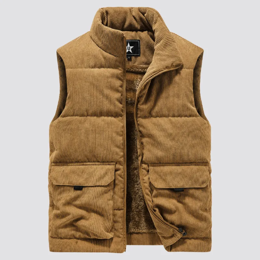 Ryan Gilet Homme en Velours Côtelé – Intérieur Matelassé & Col Montant Urbain