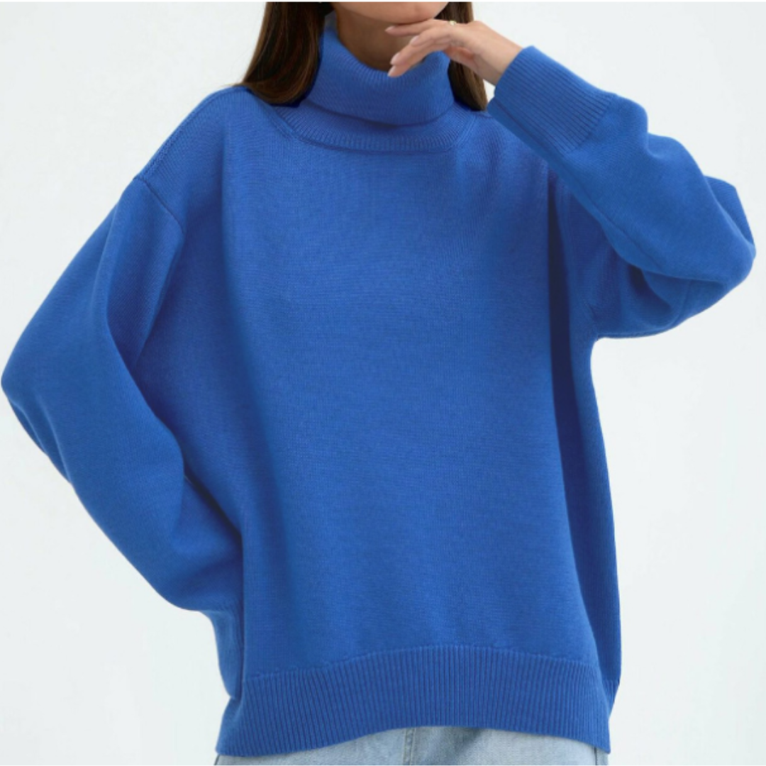 Dámský svetr Camille s rolákem Oversize – Teplý svetr z vlněné směsi s žebrovanými detaily