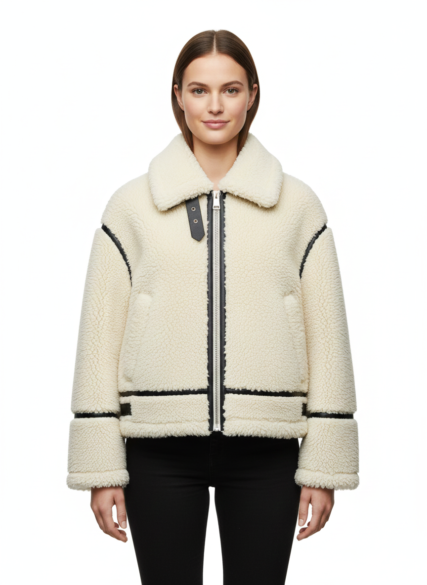 Abrigo Teddy Aurora para Mujer – Chaqueta Suave Beige con Corte Informal y Estilo Cómodo
