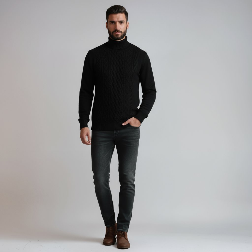 Maglione Timmy Uomo Collo Alto in Maglia Intrecciata – Maglione Classico Caldo ed Elegante