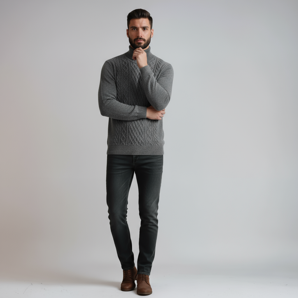 Maglione Timmy Uomo Collo Alto in Maglia Intrecciata – Maglione Classico Caldo ed Elegante
