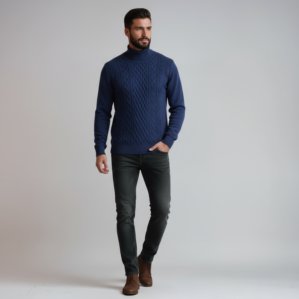 Maglione Timmy Uomo Collo Alto in Maglia Intrecciata – Maglione Classico Caldo ed Elegante