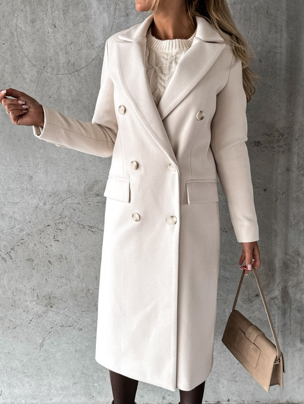 Georgia Manteau Long en Laine Mélangée pour Femme – Elegancki design z klapami notch w klasycznych zimowych kolorach