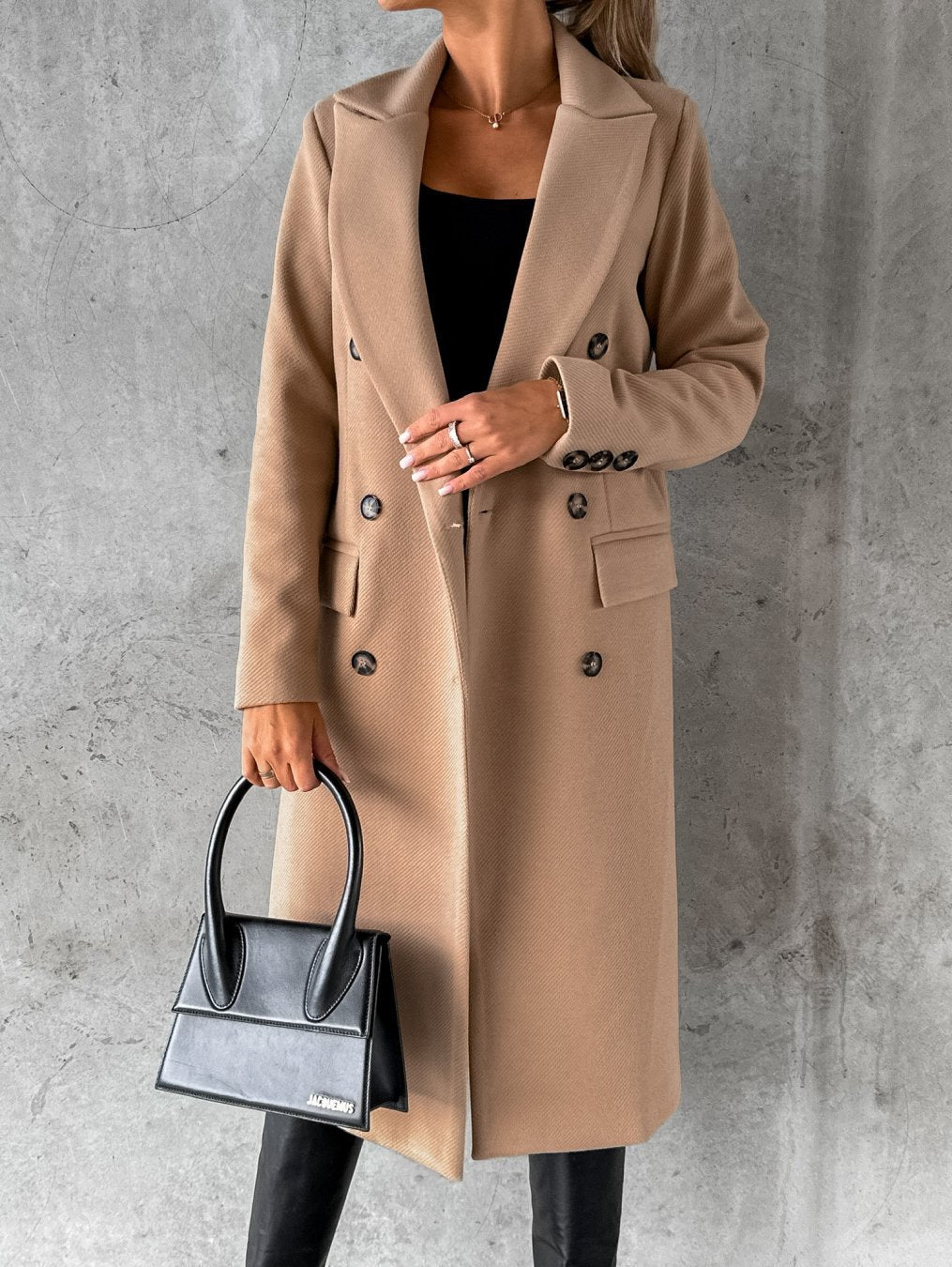 Georgia Manteau Long en Laine Mélangée pour Femme – Elegancki design z klapami notch w klasycznych zimowych kolorach