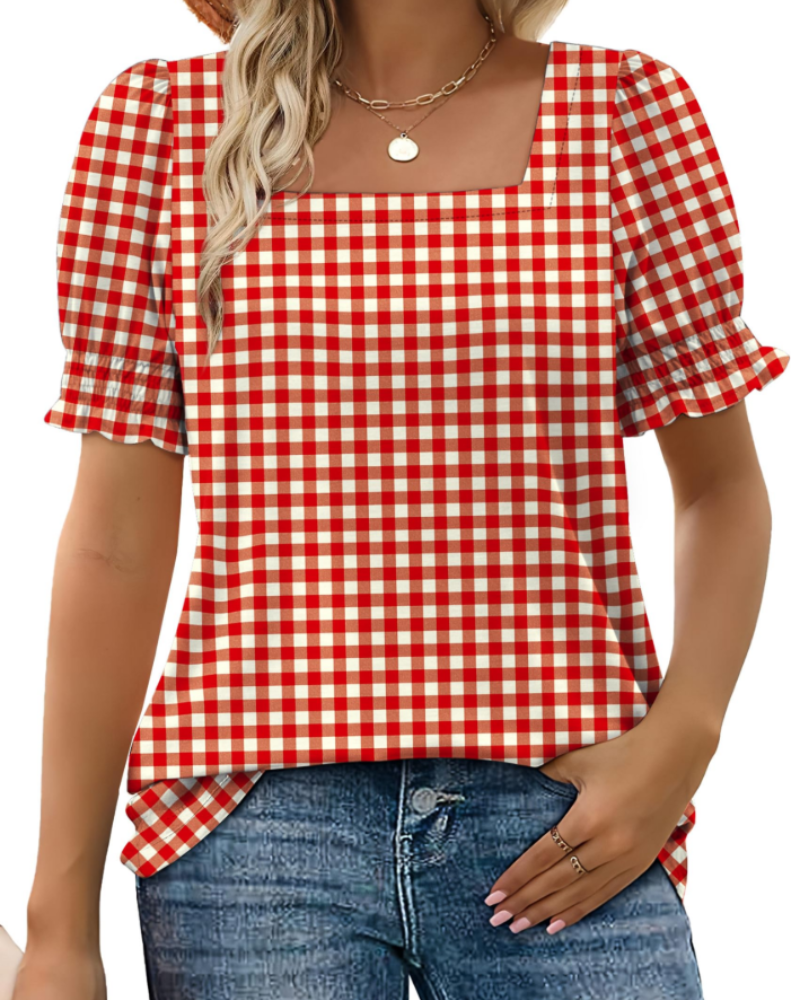 Vira Top Femme – T-shirt Col Carré à Manches Volants, Coupe Élégante Été