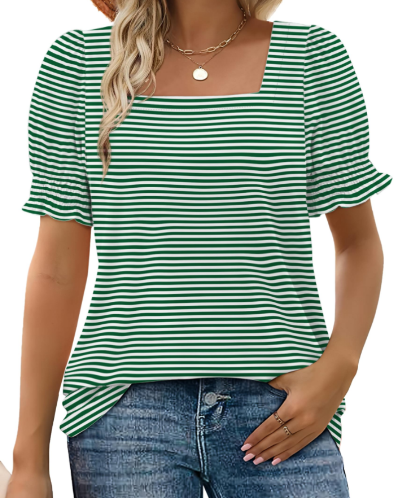 Vira Top Femme – T-shirt Col Carré à Manches Volants, Coupe Élégante Été