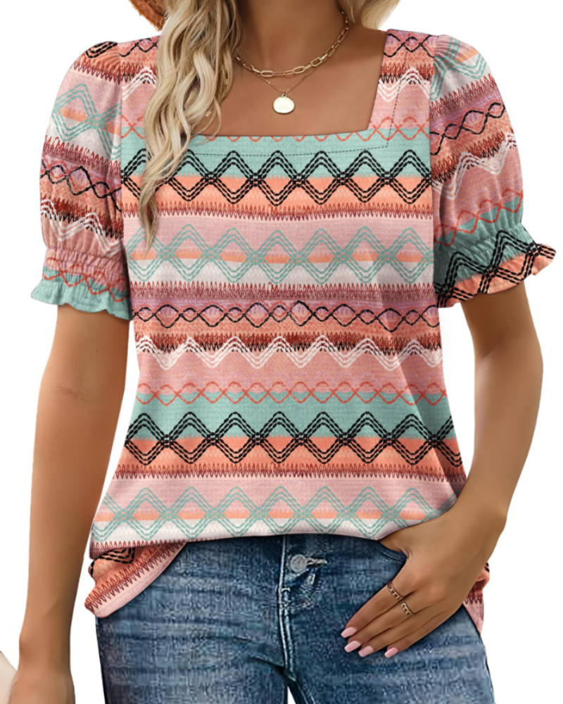 Vira Top Femme – T-shirt Col Carré à Manches Volants, Coupe Élégante Été