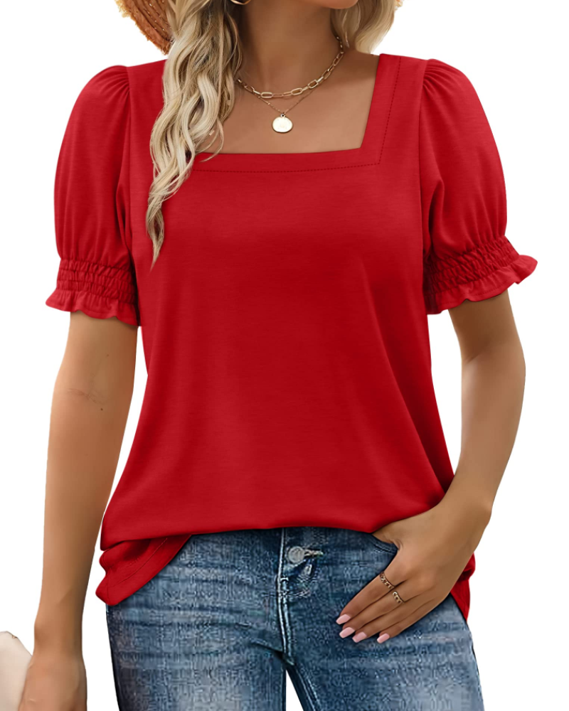 Vira Top Femme – T-shirt Col Carré à Manches Volants, Coupe Élégante Été