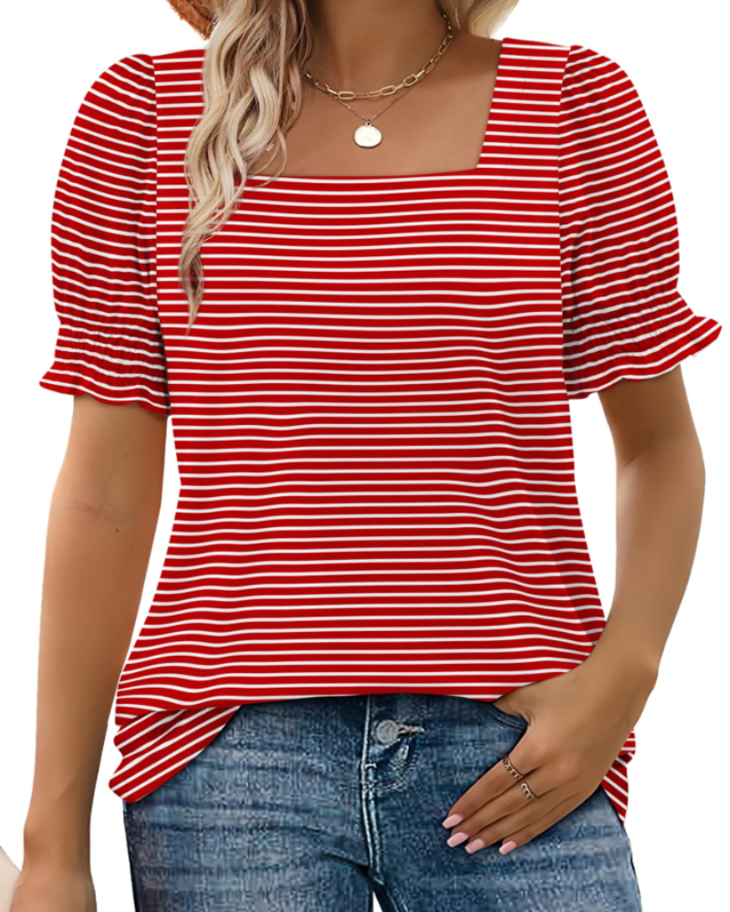 Vira Top Femme – T-shirt Col Carré à Manches Volants, Coupe Élégante Été