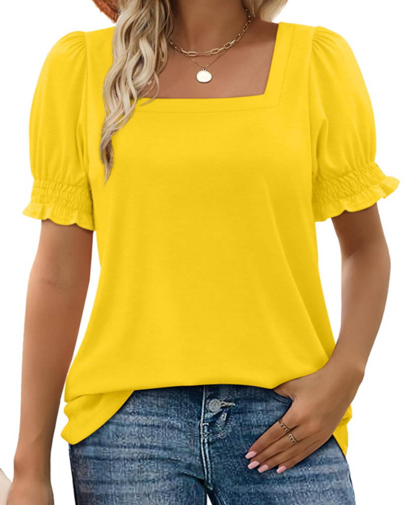 Vira Top Femme – T-shirt Col Carré à Manches Volants, Coupe Élégante Été