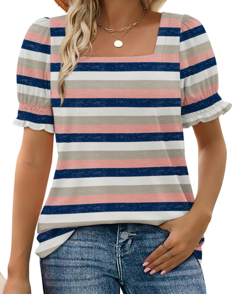 Vira Top Femme – T-shirt Col Carré à Manches Volants, Coupe Élégante Été
